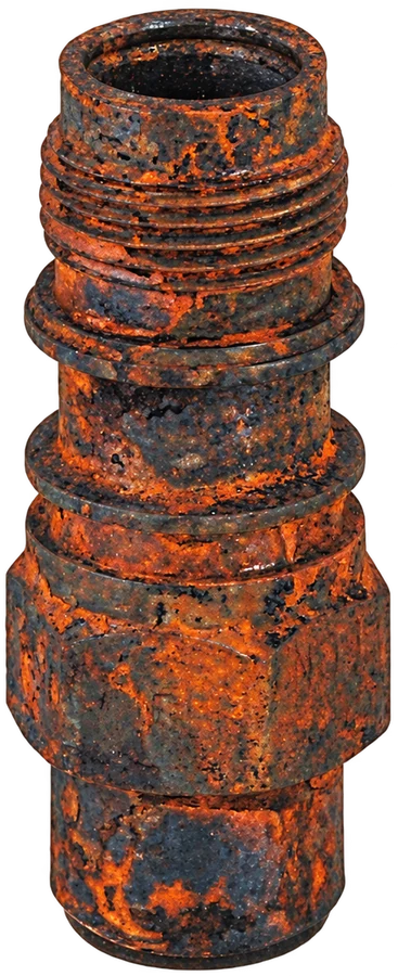 A fitting with a competitor coating, covered in red rust