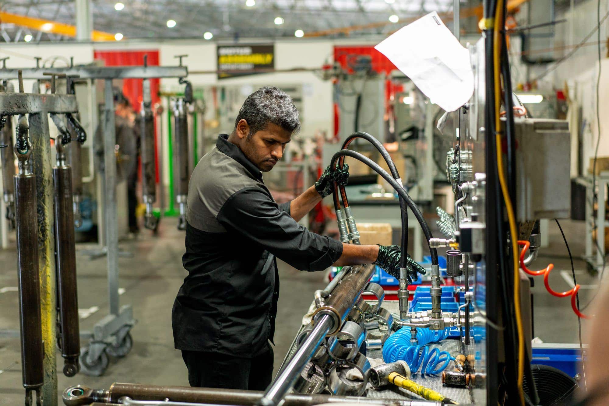 Hoses being assembled at the bench