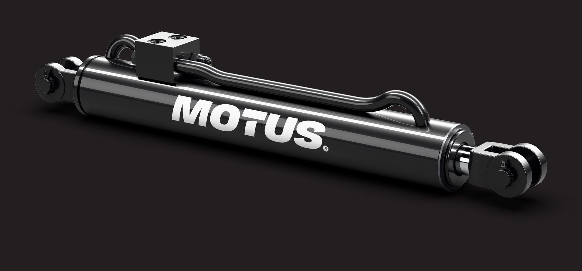 Motus hydraulic cylinder with an integrated valve block and counterbalance valve